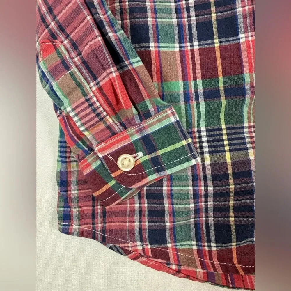 RALPH LAUREN Baby Boys' Natural Stretch Tartan Plaid Long Sleeve Button Down 3M